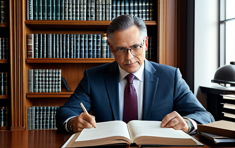 **
Aviation lawyer in a professional office, reviewing documents related to the Montreal Convention. Bookshelves and law journals are in the background. Fully clothed in a business suit, appropriate attire, safe for work, perfect anatomy, natural proportions, professional setting, family-friendly.
**